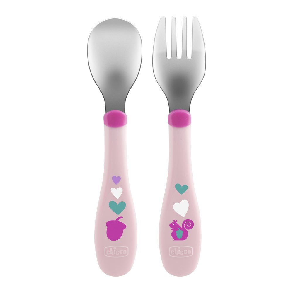 Set cuillère et fourchette bout inox Mes premiers couverts ROSE Chicco