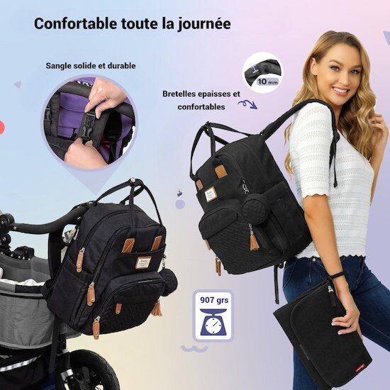 Ruvalino Sac à langer multi-fonctions Noir  Ruvalino Sac à langer multi-fonctions Noir