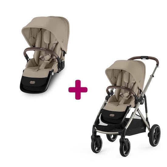 Cybex Pack Poussette Gazelle S Châssis Taupe et Siège Almond Beige + second siège Gazelle Almond Beige  