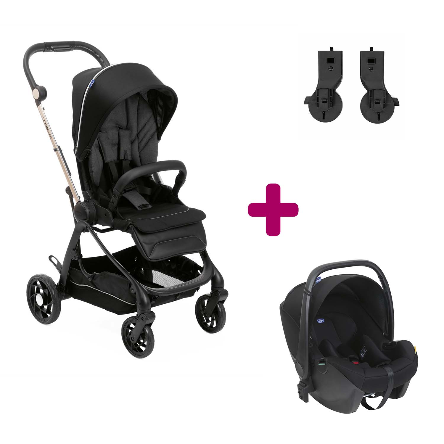 Pack poussette Duo One4ever Siège auto + adaptateurs pirate black Chicco