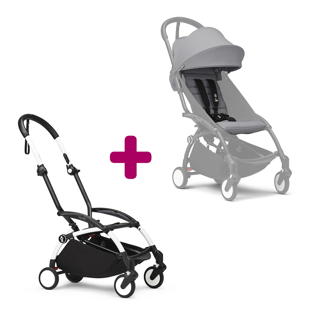 Stokke - Pack chassis poussette YOYO³ Blanc + pack 6+ YOYO³ Stone  Stokke