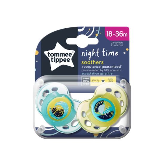 Tommee Tippee 2 sucettes Nuit Mixte 18 mois +