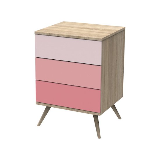 Sauthon Petite commode 3 tiroirs seventies Chêne Doré - Rose 