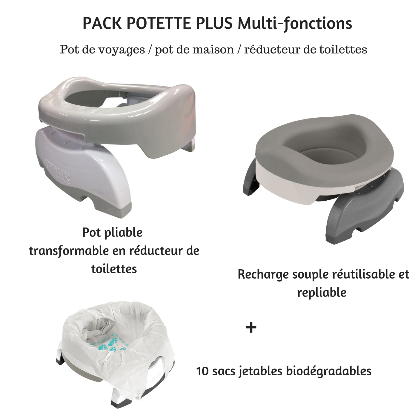 Pot multi-fonctions pot de voyages + réducteur de toilettes + pot