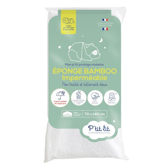 P'tit lit Mon Ptit Protège Matelas imperméableAlese imperméable Bamboo non traitée blanc 