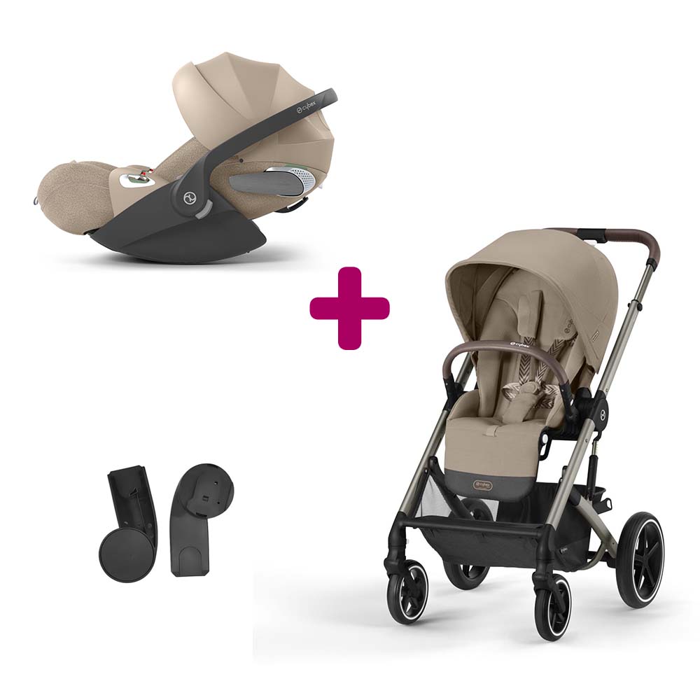 Pack Duo Poussette Balios Châssis Taupe et Siège Almond Beige  + adaptateurs + Cloud T i-size tissus Plus Cozy Beige  Cybex