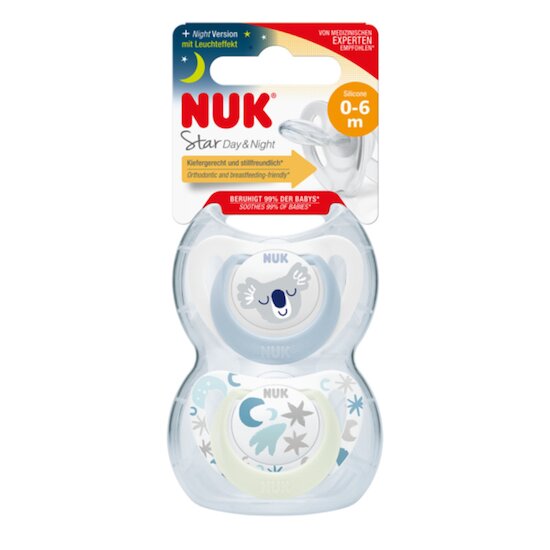 Nuk 2 Sucettes Starlight Bleu 