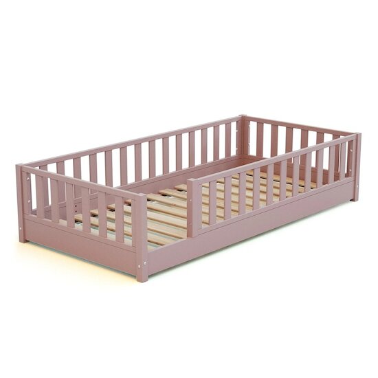 Jurababy Lit au sol enfant en bois Sonho Rose poudré 90x190 cm