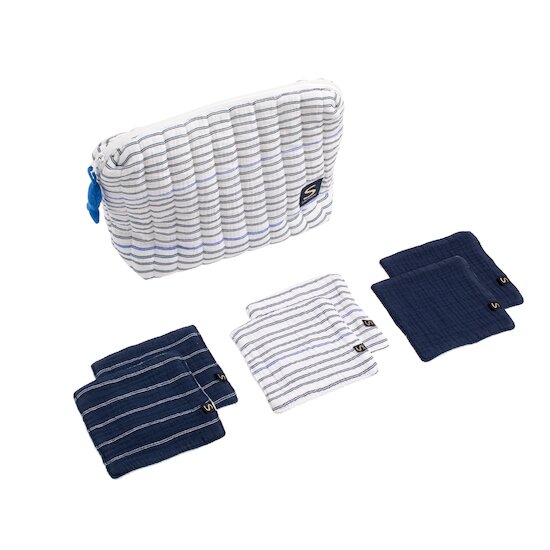 Sauthon Trousse de toilette + 6 carres eponges Baby Sailor Bleu 