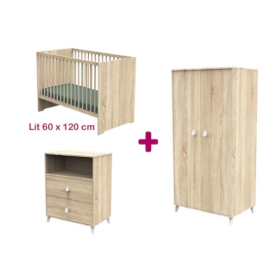 Sauthon Chambre bébé complète Montana : lit 60x120 commode, armoire   Sauthon Chambre bébé complète Montana : lit 60x120 commode, armoire