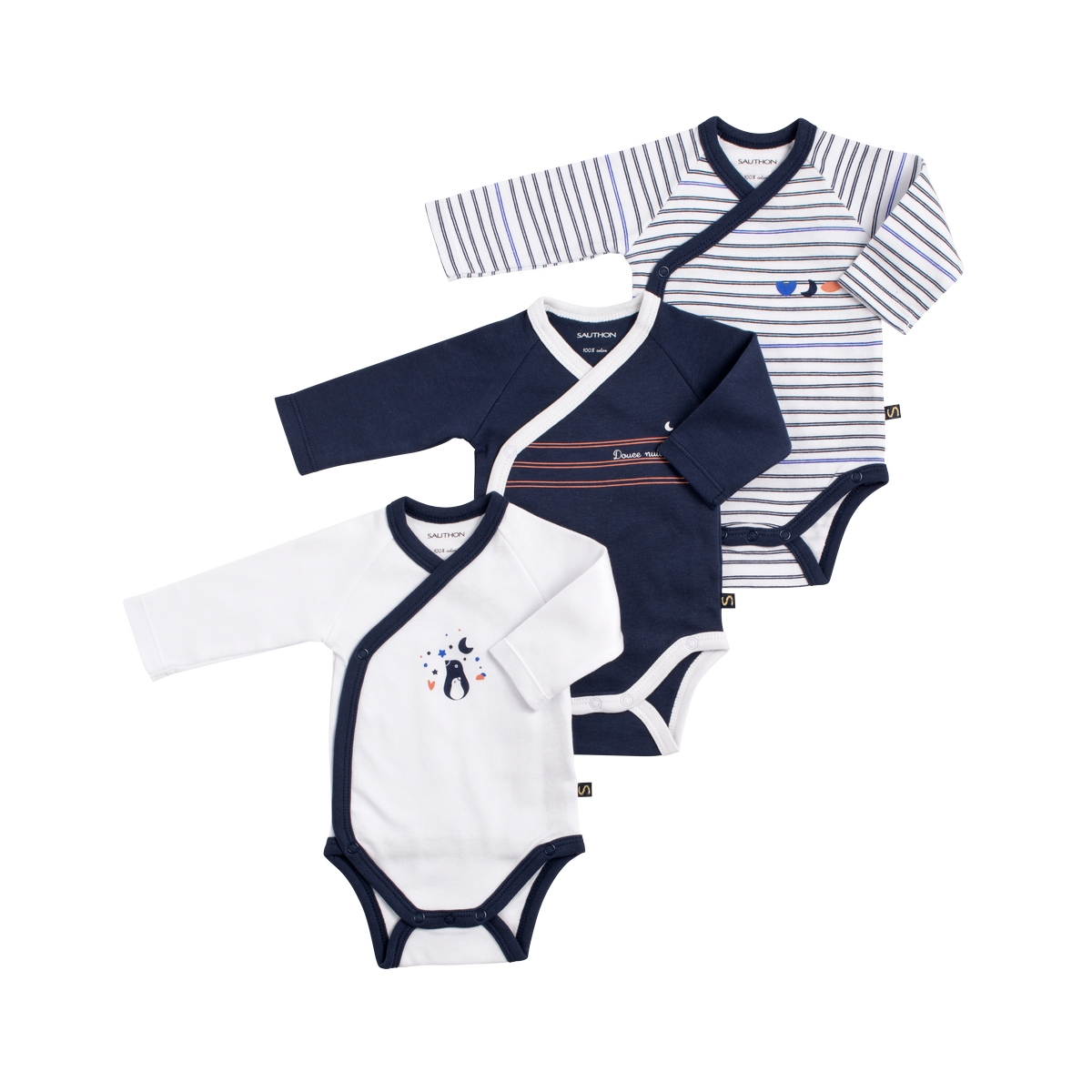 Lot de 3 bodies Baby Sailor BLEU Sauthon