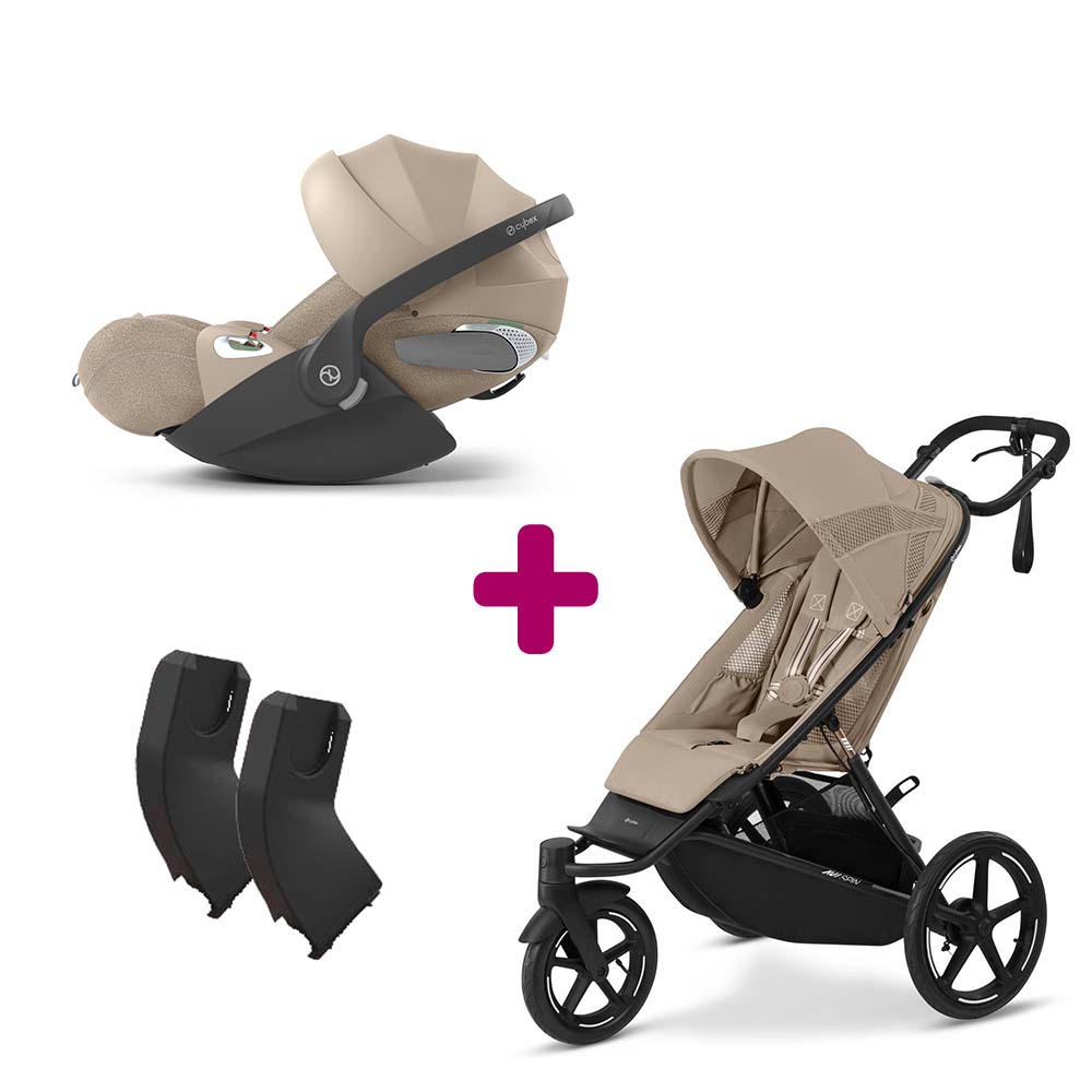 Cybex - Pack Poussette duo Avi Spin Almond Beige + adaptateurs coque + coque Cloud T tissu plus Cozy Beige  Cybex