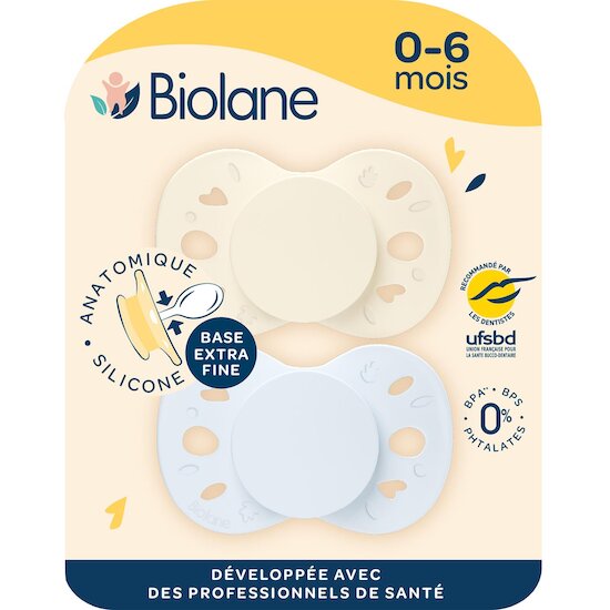Biolane Sucettes anatomiques Essentielle Bleu et Beige 