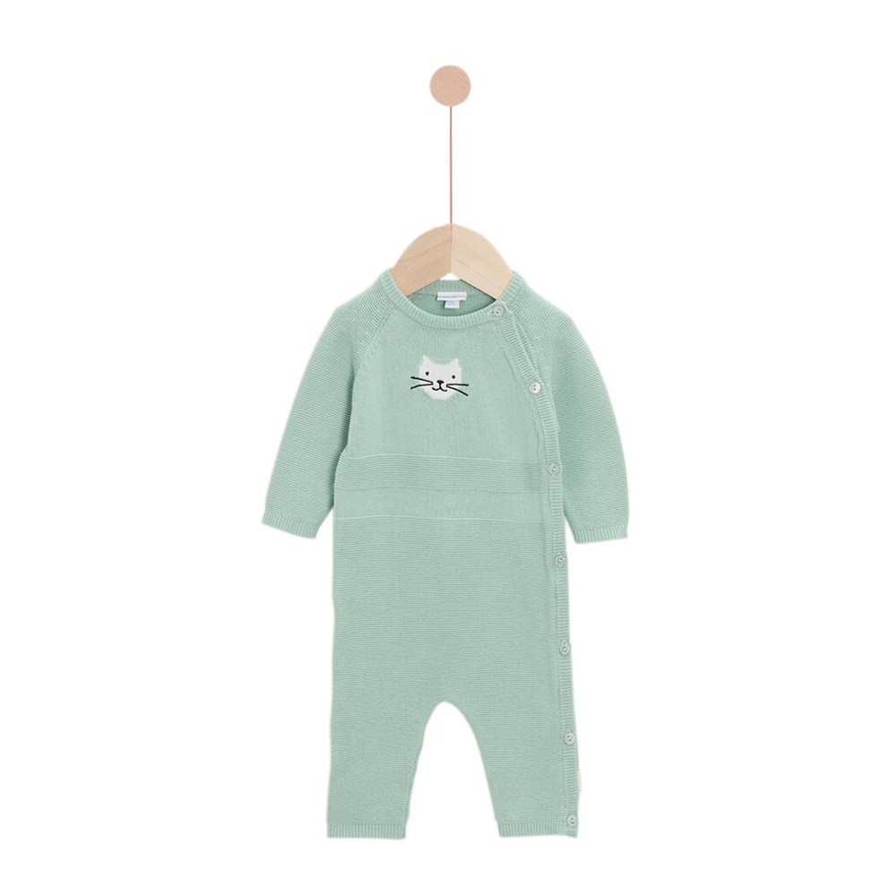 Combilongue Tricot Mon Trousseau Chaton VERT P’tit bisou