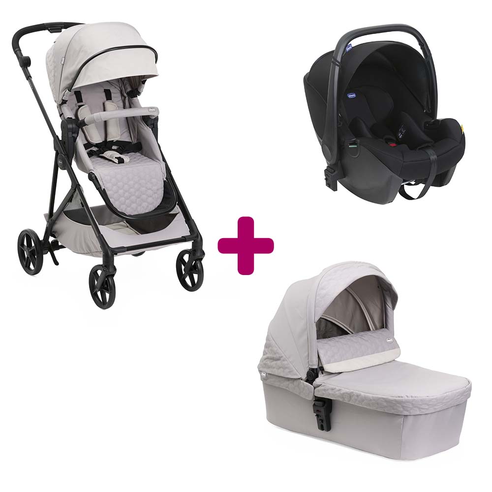 Chicco - Pack poussette trio Seety Florence beige + coque Kory essential black  + nacelle seety florence beige  Chicco