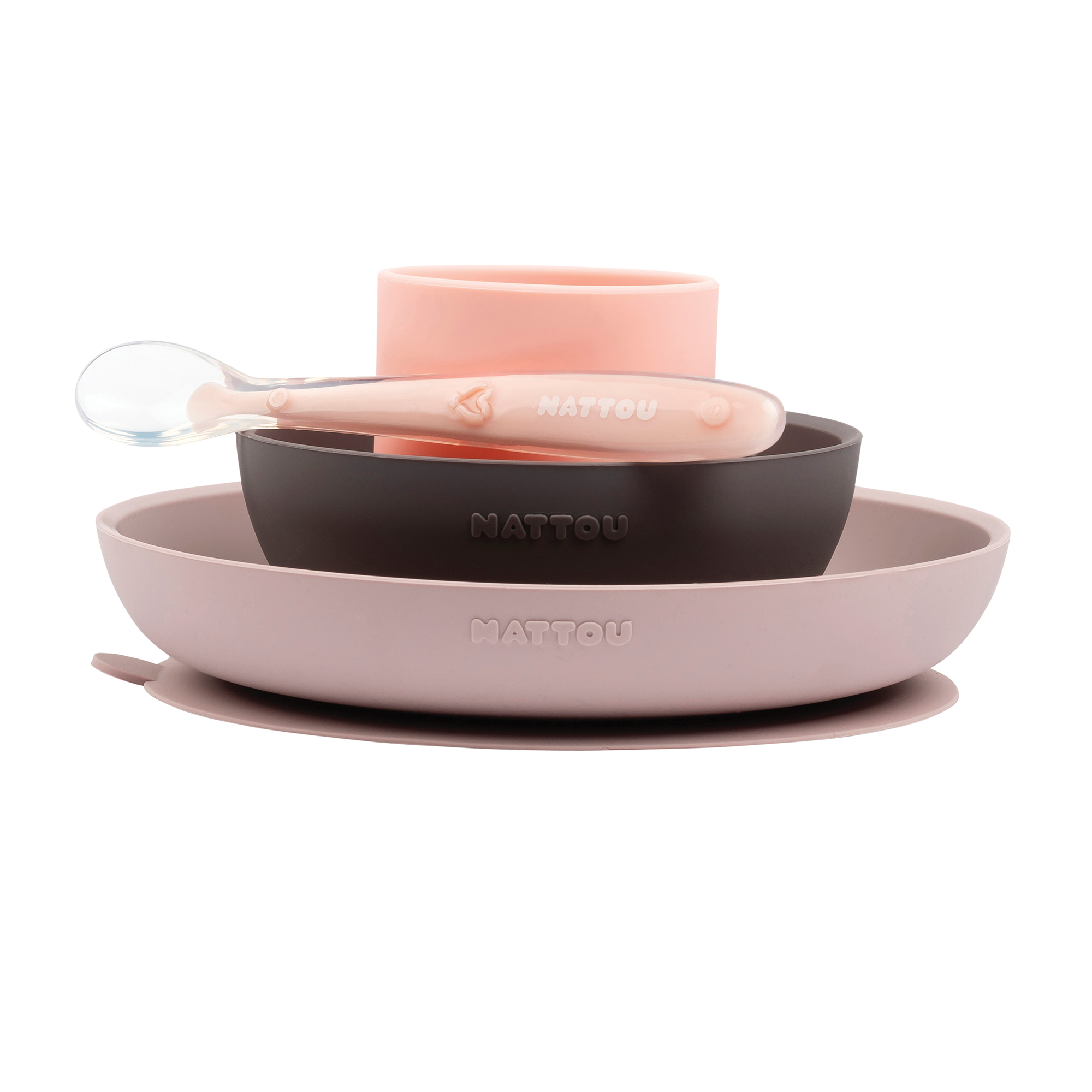 Nattou - Coffret de repas silicone 4 pièces ROSE Nattou