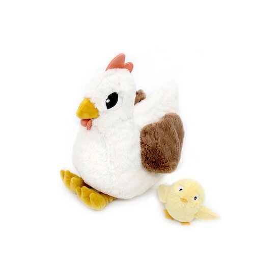 Les Déglingos Peluche Ptipotos Poule Maman/Bebe Blanc 
