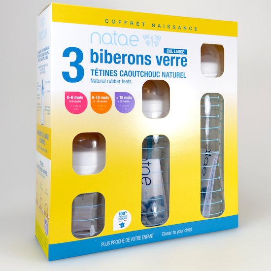 Natae Coffret 3 biberons verre  120ml - 240ml - 330ml