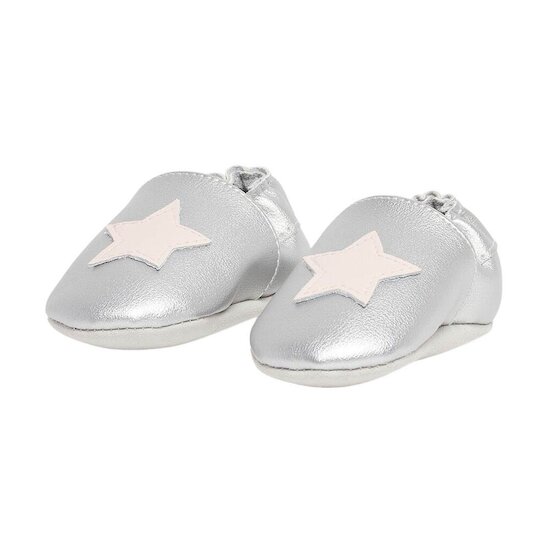 P’tit bisou Chaussons Cuir Grey Silver Stars 