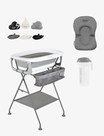 Twistshake Kit de bain (Baignoire+ support+ coussin+ rinceur) Edition limitée Gris  