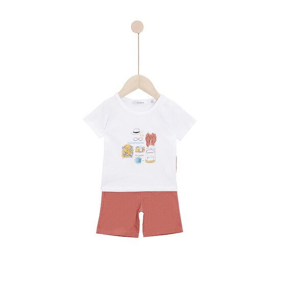 Marèse Ensemble T-shirt manches courtes avec bérmuda Escapade au soleil Blanc 6 mois