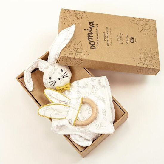 Domiva Coffret doudou + anneau dentition Leafy Bunny   Domiva Coffret doudou + anneau dentition Leafy Bunny