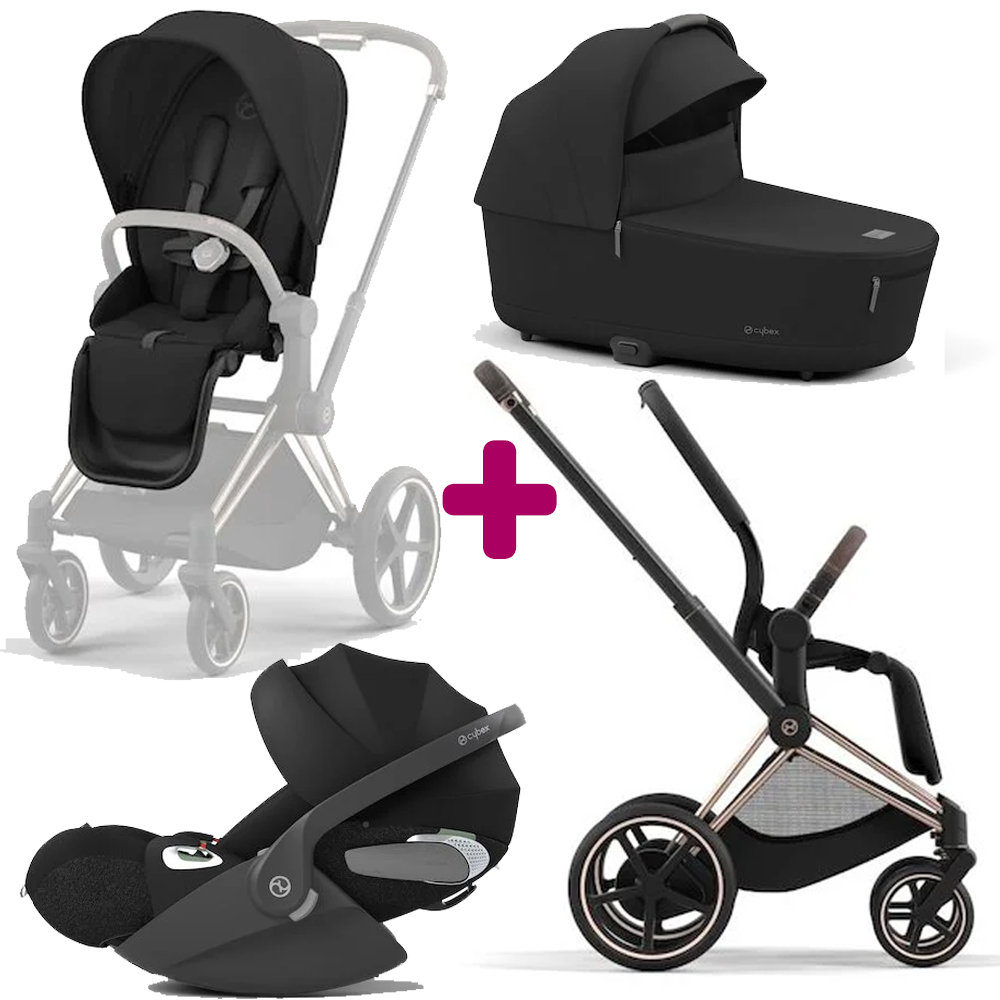 Pack poussette trio Epriam Chassis rosegold + siège Sepia Black + nacelle Sepia Black + coque cloud T Sepia Black  Cybex