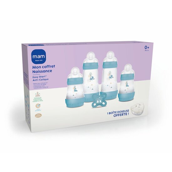 MAM Coffret Naissance 4 Biberons + 1 Sucette + 1 Boîte Doseuse Océan 0-6 mois