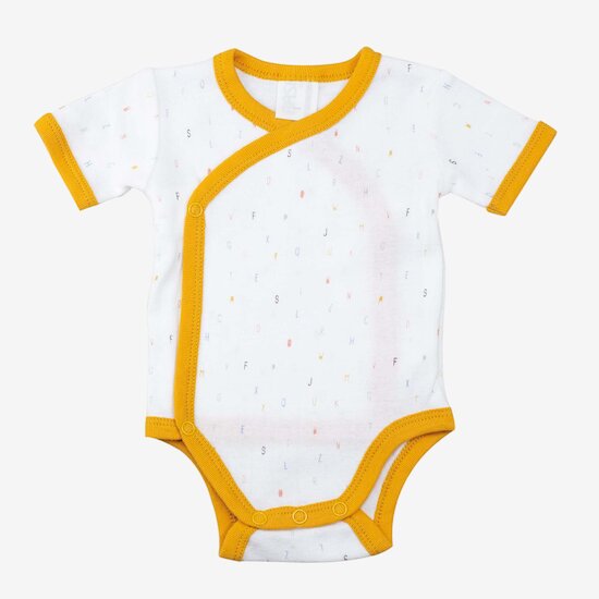 Trois Kilos Sept Lot de 2 bodys manches courtes Alphabet Moutarde  Trois Kilos Sept Lot de 2 bodys manches courtes Alphabet Moutarde