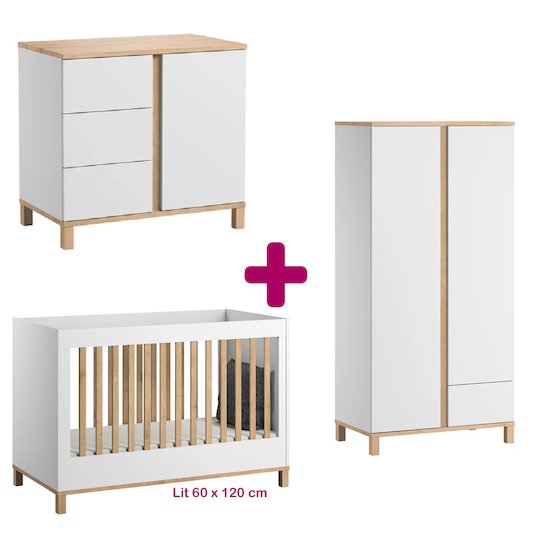 La chambre bébé ALTITUDE VOX en blanc : lit bébé, commode et armoire