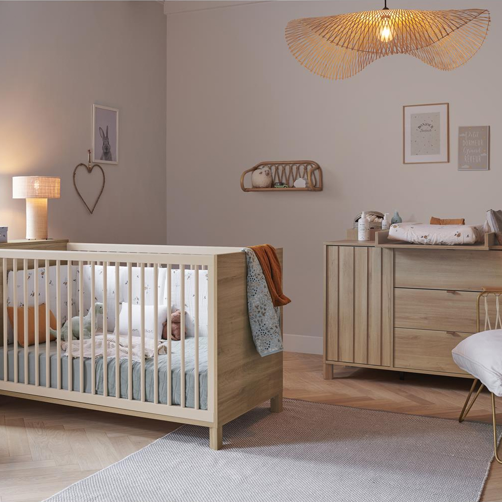 Galipette - Chambre Duo Calypso Chêne: Lit bébé 70x140, Commode 3 tiroirs 1 porte  Galipette