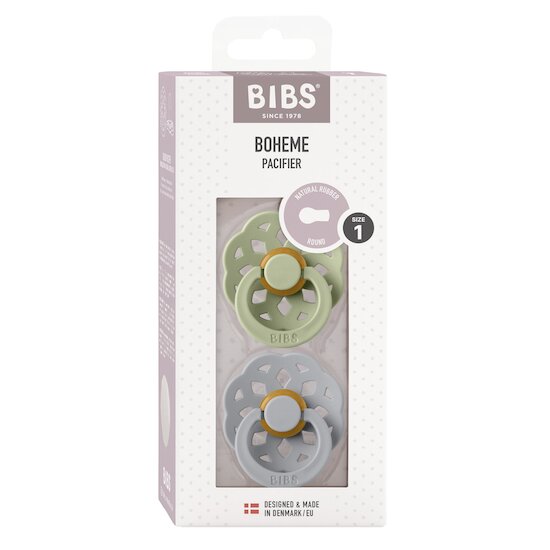 BIBS Tétines Boheme 2 Pack Caoutchouc naturel Sage/Cloud 