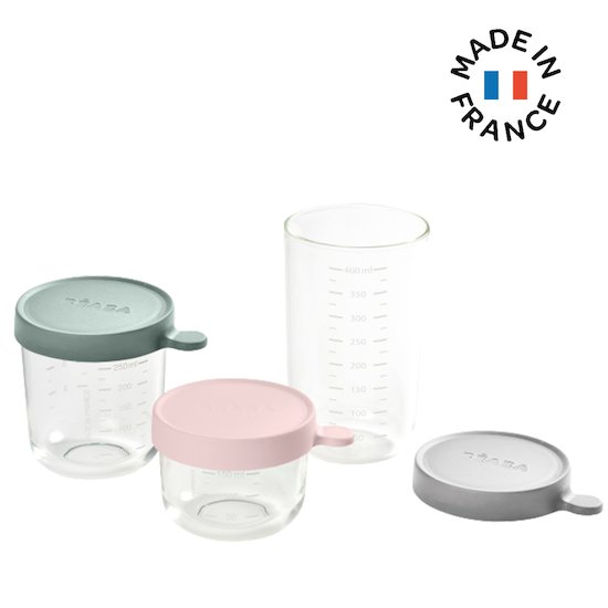 Béaba 3 portions en verre Rose Claire- Light Mist-Eucaliptus  Béaba 3 portions en verre Rose Claire- Light Mist-Eucaliptus