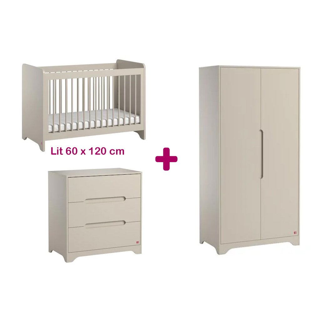 Vox - Chambre bébé complète Ova beige : lit 60x120, commode, armoire  Vox