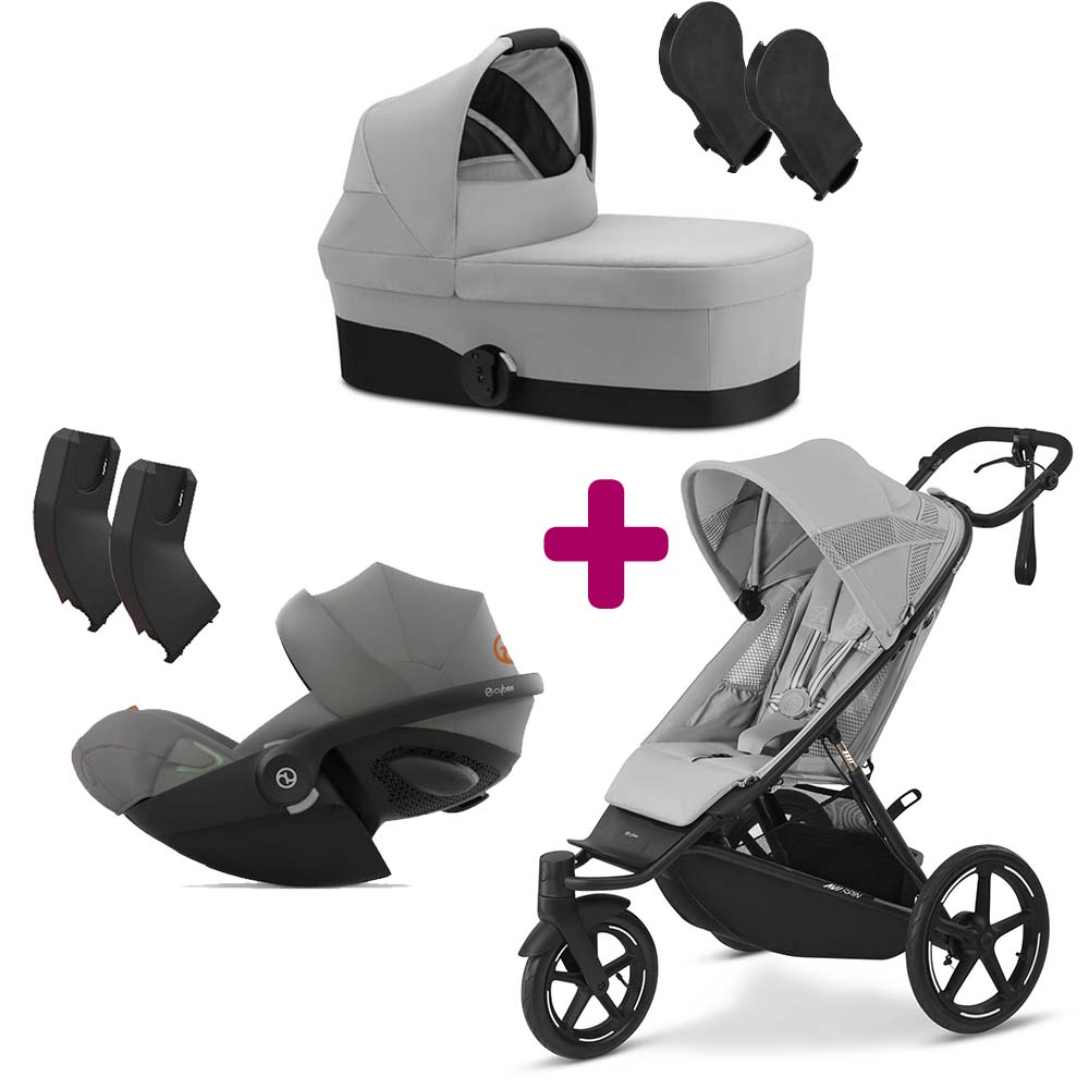 Cybex - Pack Poussette trio Avi Spin Fog Grey + adaptateurs coque + adaptateur nacelle Cot S + coque Cloud G Lava Grey + Nacelle Cot S Fog Grey  Cybex