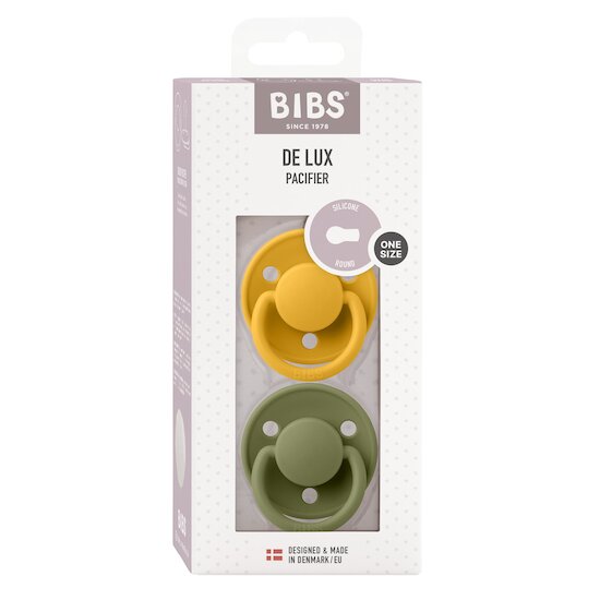 BIBS Tétines De Lux 2 Pack Silicone Honey Bee/Olive 