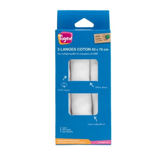 Tigex 3 langes coton Blanc 50X70 cm Tigex 3 langes coton Blanc 50X70 cm