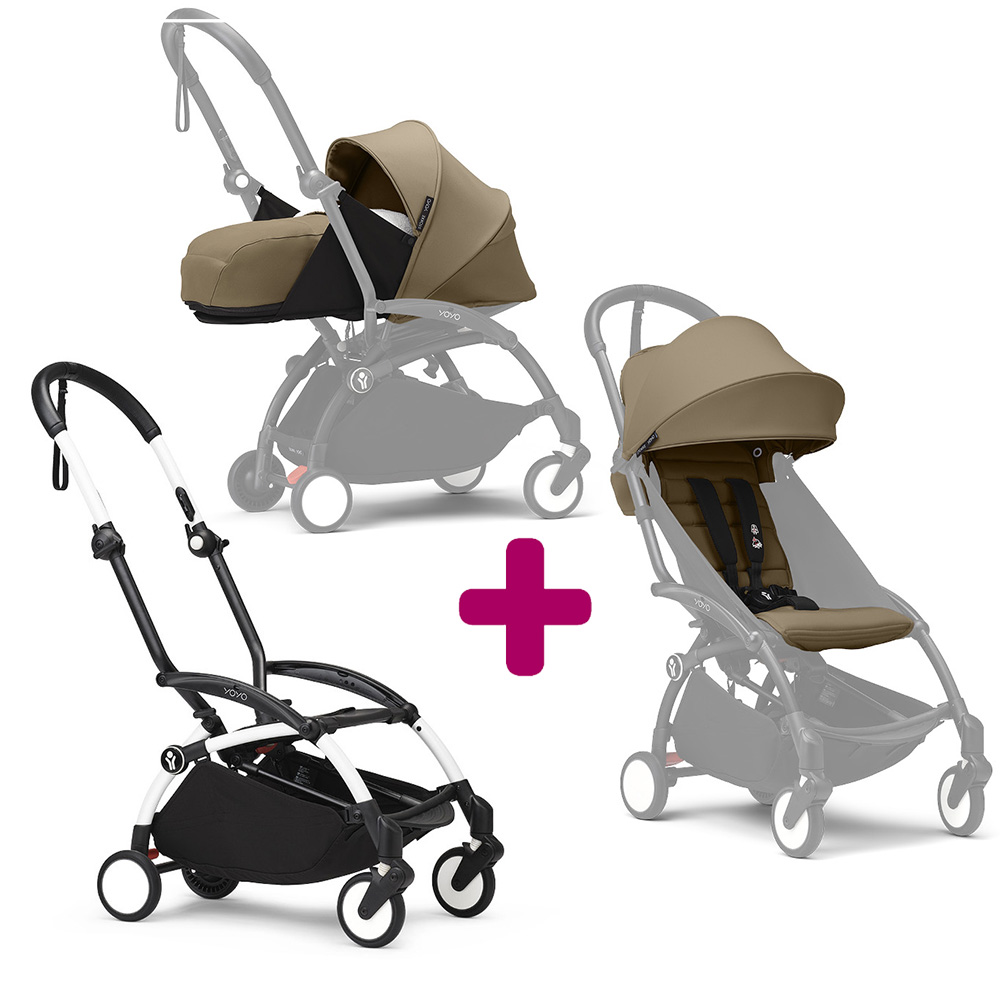 Stokke - Pack Poussette duo chassis YOYO³ Blanc + pack 6+ YOYO³ Toffee + pack nouveau-né YOYO³ Toffee  Stokke