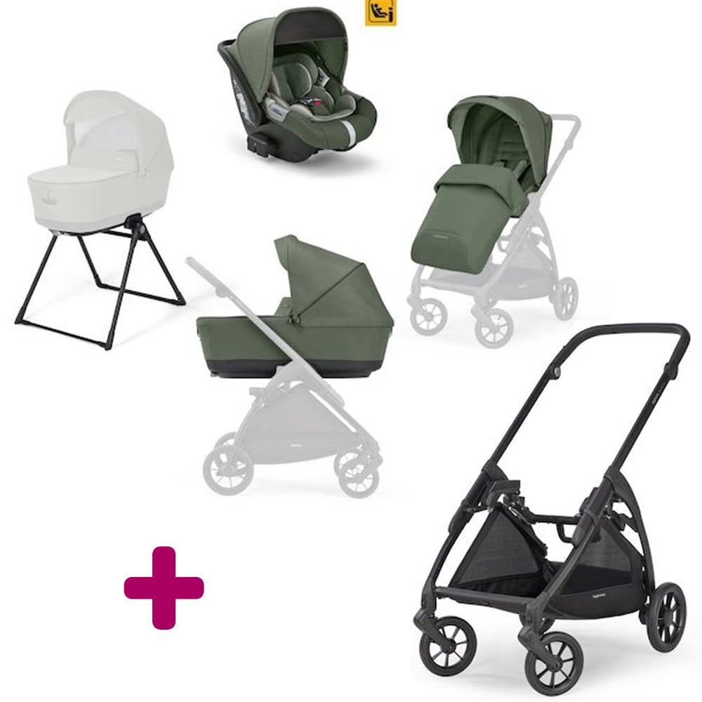 Pack poussette trio Electa + coque Darwin + nacelle + couvre-jambe + support Tribeca green Inglesina