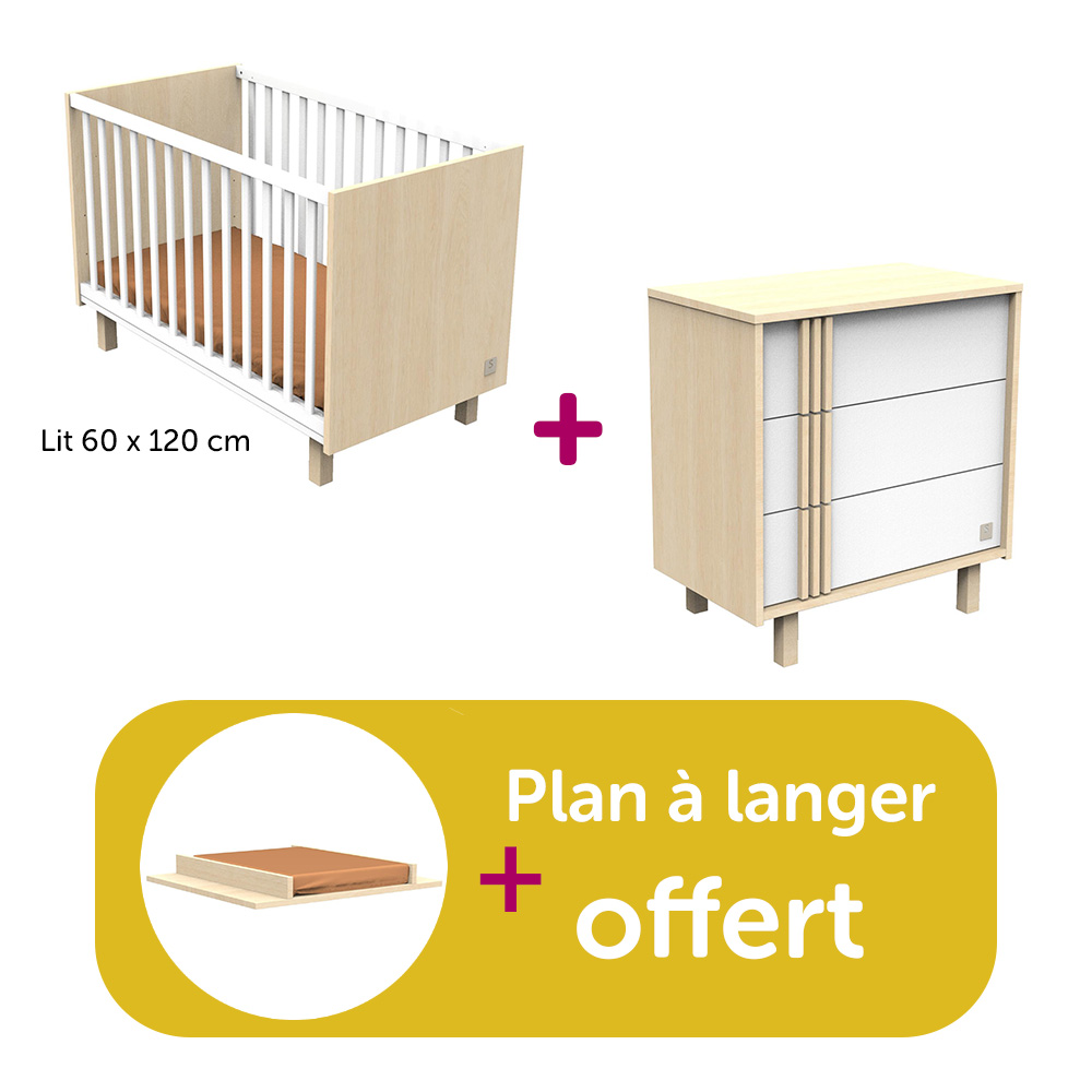 Sauthon - Chambre Duo Nature : lit 120x60 commode, plan offert  Sauthon