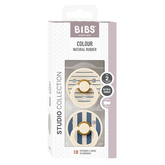 BIBS Tétines Studio Colour 2 Pack Caoutchouc naturel Ivory/Steel Blue 