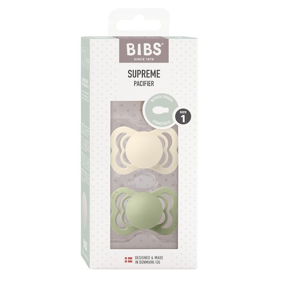 BIBS Tétines Supreme 2 Pack Caoutchouc naturel Ivory/Sage 