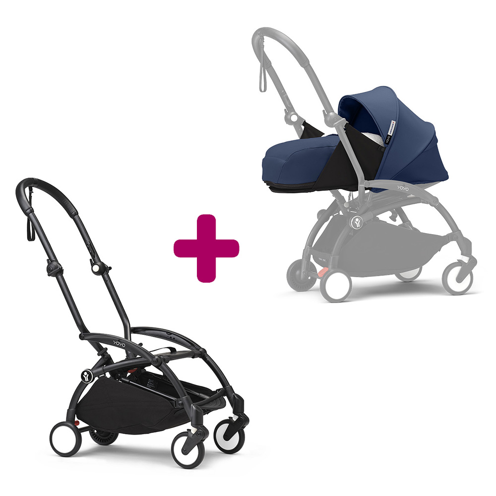 Stokke - Pack chassis poussette YOYO³ Noir + pack nouveau-né 0+ YOYO³ Bleu Air France  Stokke