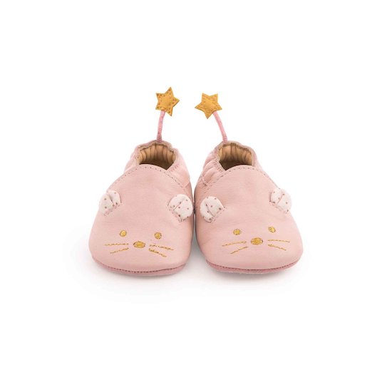 Moulin Roty Chaussons cuir souris Il était une fois Rose 6-12 mois