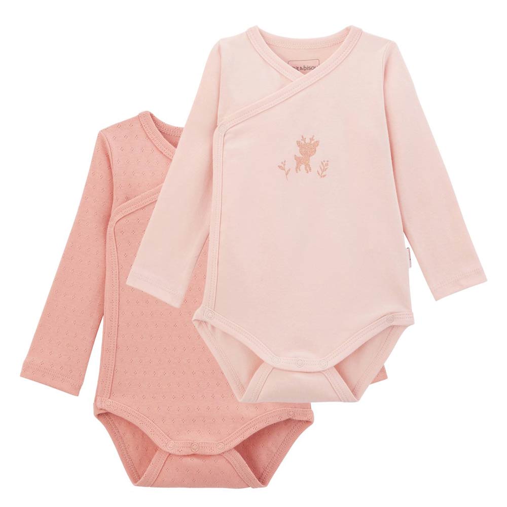 Lot de 2 bodies manches longues Petit Cocon ROSE P’tit bisou