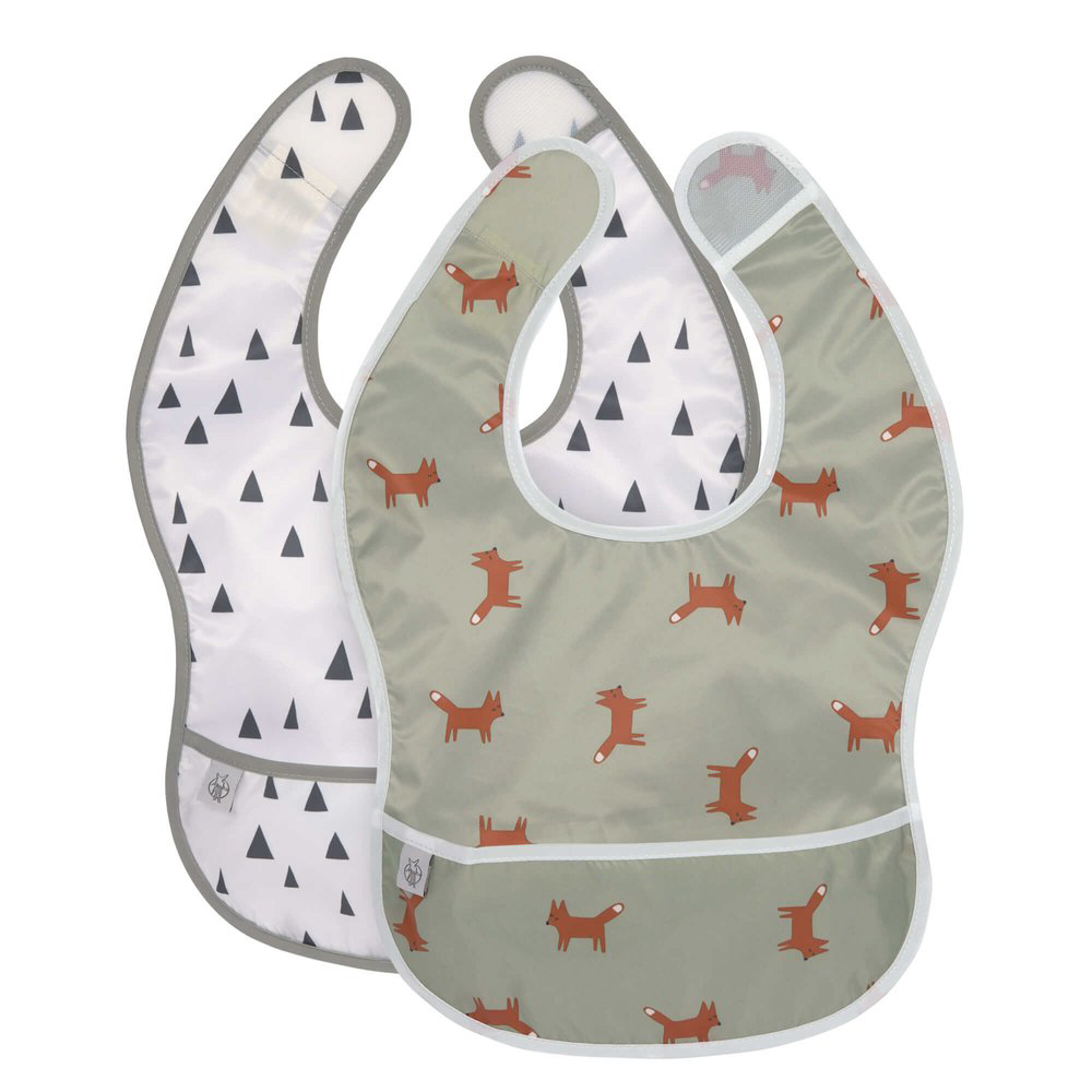 Lässig - 2 bavoirs avec poche Little Forest Renard VERT Lässig