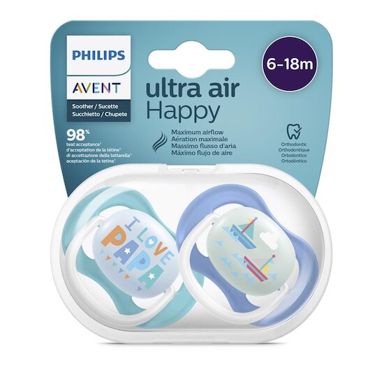 Philips Avent 2 Sucettes AIR MX I LOVE B/G  6-18 mois