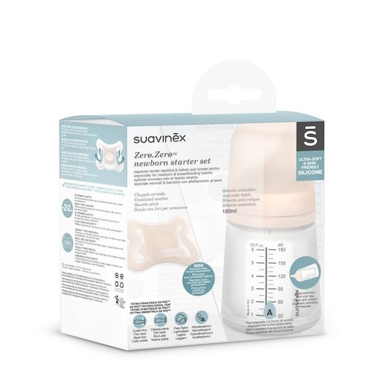 Suavinex Set biberon Zero.Zero avec sucette  180 ml Suavinex Set biberon Zero.Zero avec sucette  180 ml