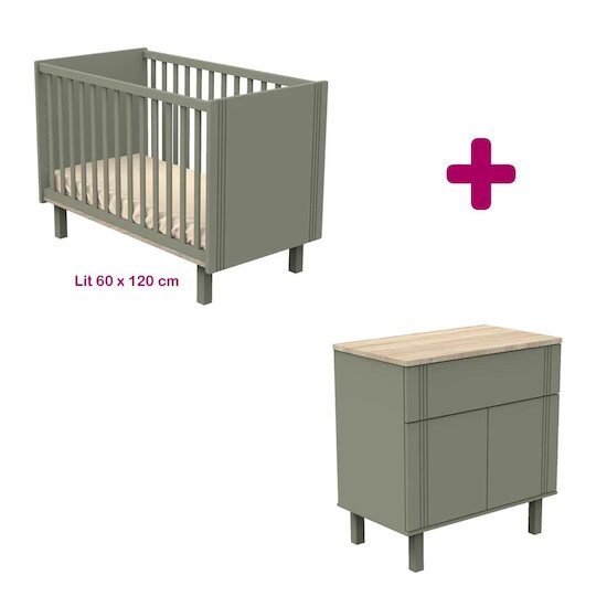 Sauthon Chambre bébé duo Eléonore kaki : lit 60x120, commode  