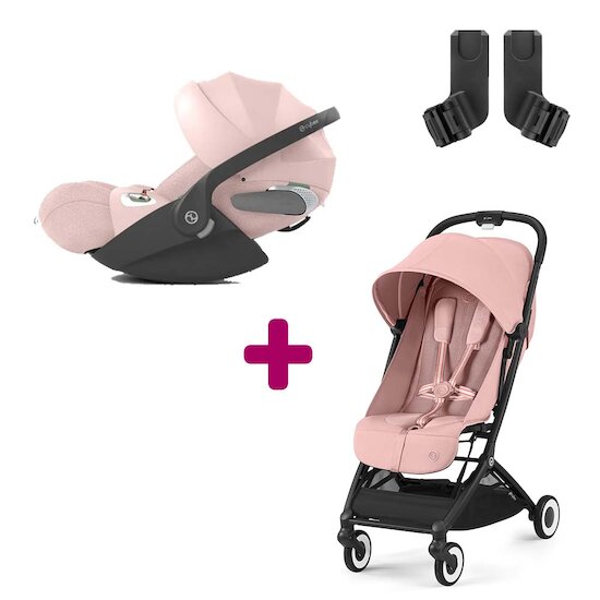 Cybex Pack Poussette Duo Orfeo Candy Pink + adaptateurs + Coque Auto Cloud T i-Size Tissu Plus Peach Pink  